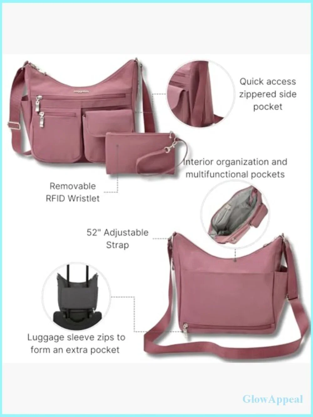 Lightweight Water-Resistant Nylon Hobo Crossbody Bag with RFID